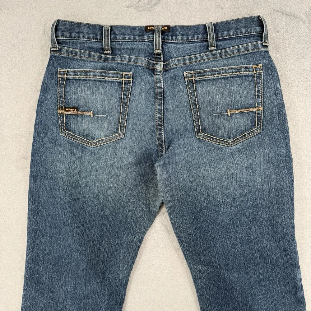 Ariat Rebar M4 Jeans Mens Size 35/34 Relaxed Boot Blue Denim Work Pants Stretch